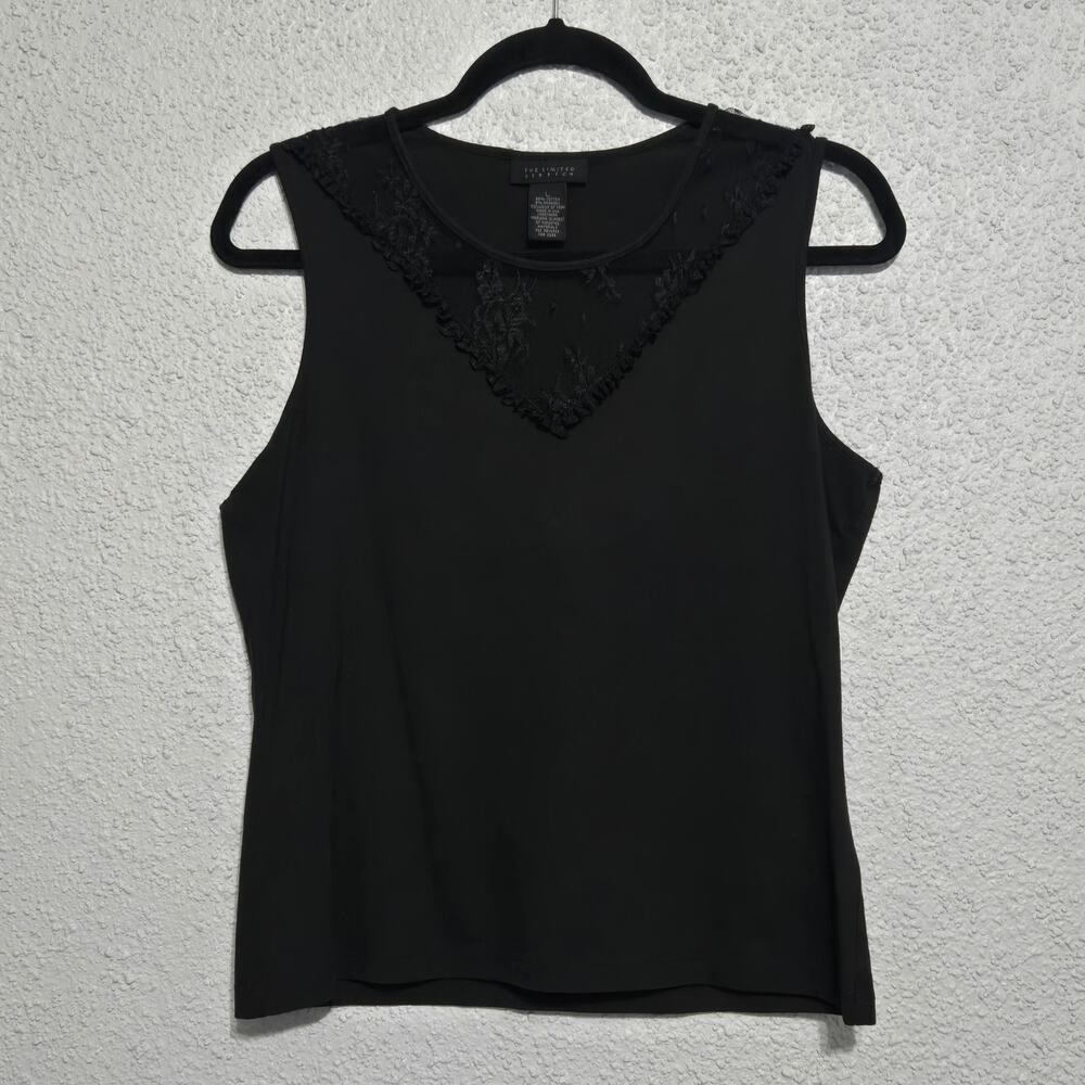 The Limited Lace V-Neck Tank Top L Black Coquette Dark Academia Minimalist